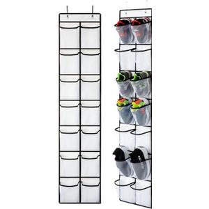 KEEPJOY Over the Door Shoe Organizer, Hanging Shoe Organizer with 4 Hooks, Shoe Holder with 14 Mesh Pockets Closet Door Shoe Storage Bag (White-2Pack)