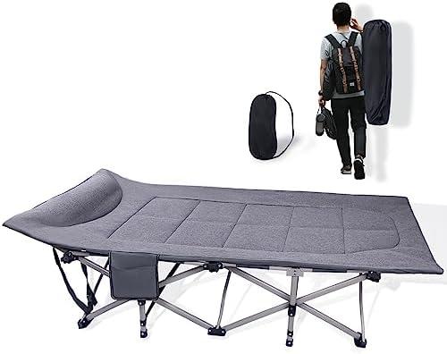 KAKO Folding Camping Cot, Heavy Duty 600 Lbs Portable Bed for Adults, Camping Beds with Carry Bag, Grey
