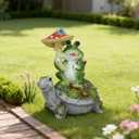 Solar Powered Turtle & Frog Garden Statue with LED Lights10.8IN | Turtle Carrying Mushroom Frog Resin Figurines, Lawn Decorations for Patio Yard Gifts for Mom/Grandma/Garden Lovers