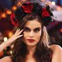 Woeoe Halloween FLower Headband Spider Day of The Dead Floral Hairband Bat Costume Party Headpiece for Women and Girls