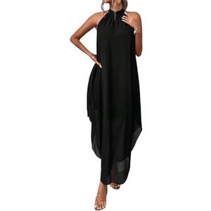 Verdusa Women's Formal Wedding Guest Dress Halter Flowy Sleeveless Asymmetrical Long Summer Dress, XL