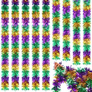 Boao 8 Pieces 52.5 Feet Mardi Gras Tinsel Garland Tree Decoration Green Purple and Gold Metallic Festooning Garland Mardi Gras Decorations for Shiny Hanging Ornament for Carnival Party Indoor Outdoor