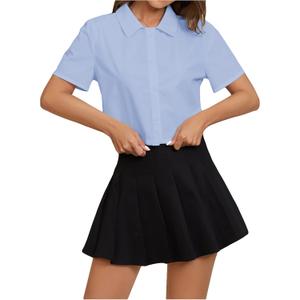 SweatyRocks Women's Casual Short Sleeve Button Down Shirt Collar Blouse Crop Top, Size: Small