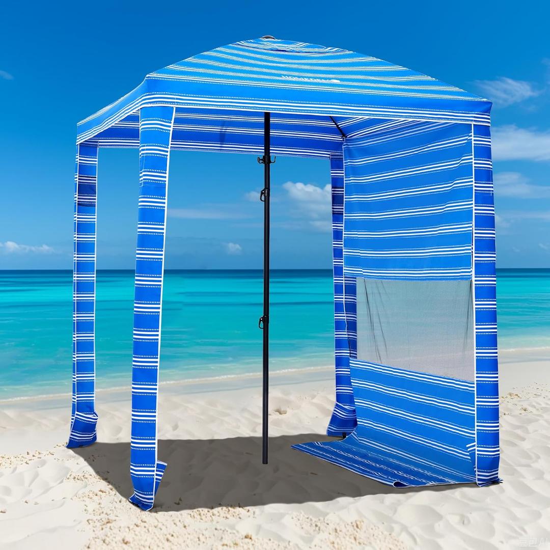 HOMEDEMO Beach Canopy UPF 50+, 6'6', Easy Set up and Take Down Tent with Sand Pockets, Side Wall Shade Wind Waterproof for Kids, Family & Friends