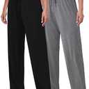 FEQO 2 Pack Women's Lounge Pants Wide Leg Yoga Pants Soft Pajama Bottoms Casual Loose Sweatpants Drawstring Yoga Pants, Size: 2XL (Black,Gray)