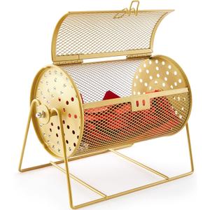 Teenyyou 7.09" X 4.72" Small Raffle Drum Upgraded Ticket Spinner Holds 600 Tickets Raffle Wheel Spinner with Stand Drum Cage for Games Events(Gold)