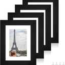 Hongkee 5x7 Picture Frame Set of 4, Made of Real Glass and Rustic Black Wooden Frame, 5 by 7 Photo for Wall or Tabletop - Display Picture 4x6 with Mat or 5x7 Without Mat