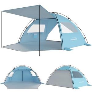 Elegear Beach Tent Sun Shelter with Canopy, 4-5 Person Pop Up Beach Tent, Easy Setup UPF 50+ UV Protection Portable Lightweight Double Silver Coating Beach Cabana Sun Shade Shelter - Sky Blue