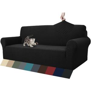 ZNSAYOTX 1 Piece Jacquard Couch Covers for 3 Cushion Couch High Stretch Sofa Cover for Pets Dogs Anti Slip Extra Large Sofa Slipcovers Furniture Protector (XL Sofa, Black)