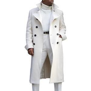 chouyatou Men's British Style Double Breasted Heavyweight Mid Long Wool Pea Coat (Medium, White)