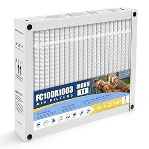 FC100A1003 Air Filter Replacement 16x20x4, MERV 11 Pleated Furnace Filter Compatible with Honeywell FC100A1003, Actual Size 15.94 x 19.75 x 4.38 Inches, HVAC Air Filter, 1 Pack