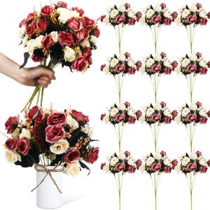 Hotop 12 Bunches of Artificial Flowers Centerpiece 13 Inches Silk Faux Roses Bouquets for Table Decoration Realistic Bouquet Arrangement Boho Faux Flowers for Wedding (Coffee)