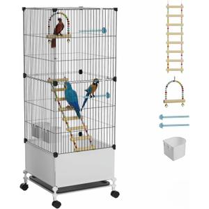 STILLCOVE Medium Flight Bird Cage, Black Parakeet Cages with Rolling Stand & Wheels, Wide Birdcage for Parrots Cockatiels Conure Budgie Canary Finch Lovebird (14.2"L x 14.6"W x 39.4"H)