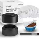 Nessus Reusable Kit for Nespresso Pods Vertuo, Reuse Old Coffee Pods for Nespresso Vertuo: 100 Pcs Aluminum Foil Seal Lid, Holder, Brush, Refillable Vertuo Plus Next Capsule Machine (Black)