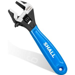 SHALL 6 Inch Adjustable Wrench, Cr-V Steel Spanner with Cushion Grip, Wide Jaw Black Oxide Wrench with Laser-etched SAE Scales for Home, Garage, Workshop and DIY