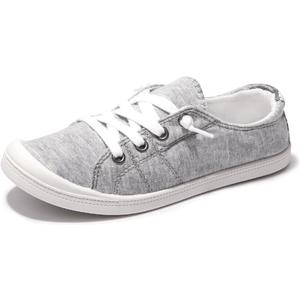 Women's Slip On Canvas Sneaker Low Top Casual Walking Shoes Classic Comfort Flat Fashion Sneakers (8, Grey)