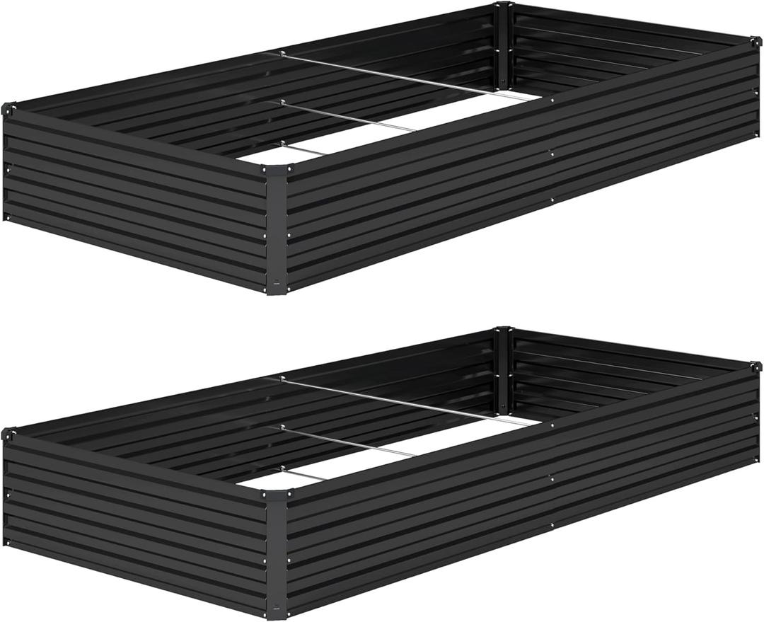 8x4x1ft(2 Pack) Galvanized Raised Garden Bed, Outdoor Planter Box Metal Patio Kit Planting Bed for Vegetables Flowers Herb, Black