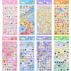 SHANGRLA 870 PCS Cute Mini Puffy Stickers for Kids Girls 3D Small Tiny Kawaii Stickers Including Animals Cat Rabbit Dog Puppy Kitten Bunny Food Donuts Hearts for Adults Phone Case Laptop,8 Sheets