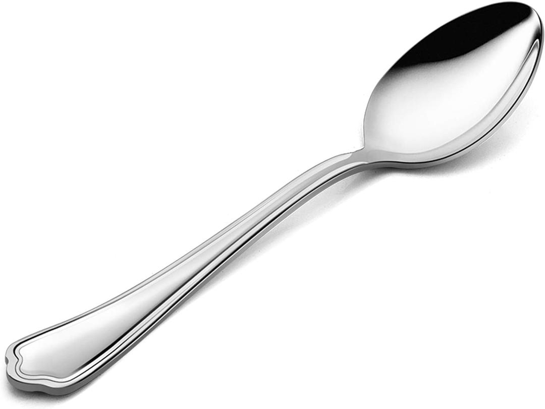Dinner Spoons Set of 12, E-far 7.9 Inch Stainless Steel Soup Spoons Tablespoons for Home, Kitchen or Restaurant, Non-toxic & Mirror Polished, Scalloped Edge & Dishwasher Safe
