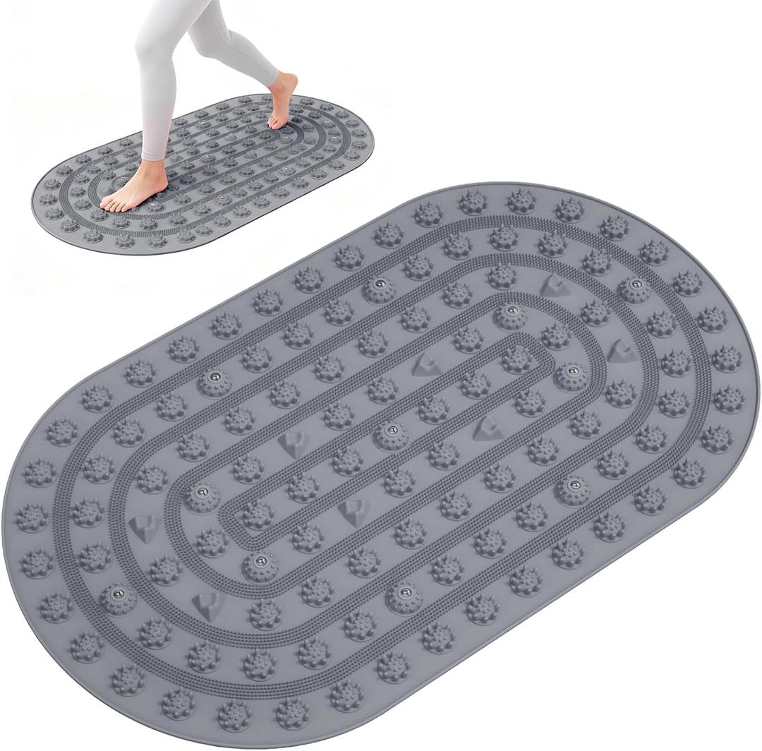 Foot Massage Mat Acupressure Board Large 30*17.7 In, Vynusio Silicone Reflexology Magnetic Therapy Acupuncture Jogging Feet Massage Pad Soft & Stiff Pressure Point for Beginner Yoga Home Office Grey