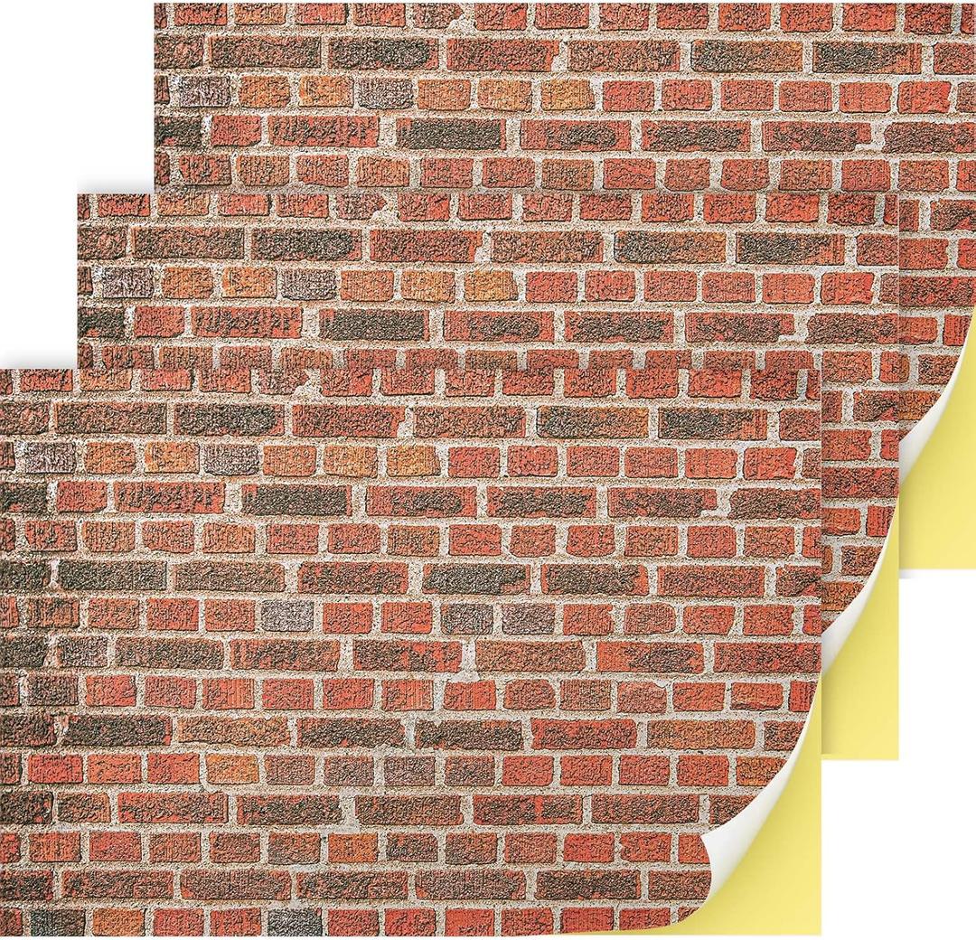 Flutesan 3 Pcs Miniature Dollhouse Wallpaper and Flooring Peel and Stick 1:12 Scale Self Adhesive Doll House Wallpaper DIY Mini Dollhouse Accessories 8.27 x 11.69 Inch(Brick Wall)