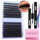 Geeneiya Full Lash Extension Kit Cluster Eyelash Extension Kit Clusters Individual Lashes Kit with Lash Bond and Seal Glue, Lash Remover, Lash Applicator, User Manual for Beginners(60P+80P, 280Pcs)