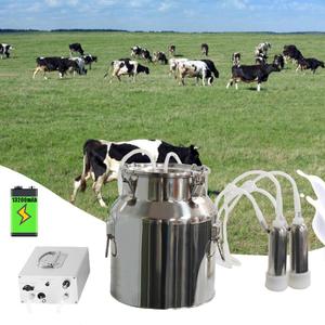 Milking Machine,Rechargeable Battery & Adjustable Suction Pulsation Vacuum Electric Milker,Portable Automatic Breast Pump with 2 Teat Cups Stainless Steel Bucket for Goats (7L Cow Battery)