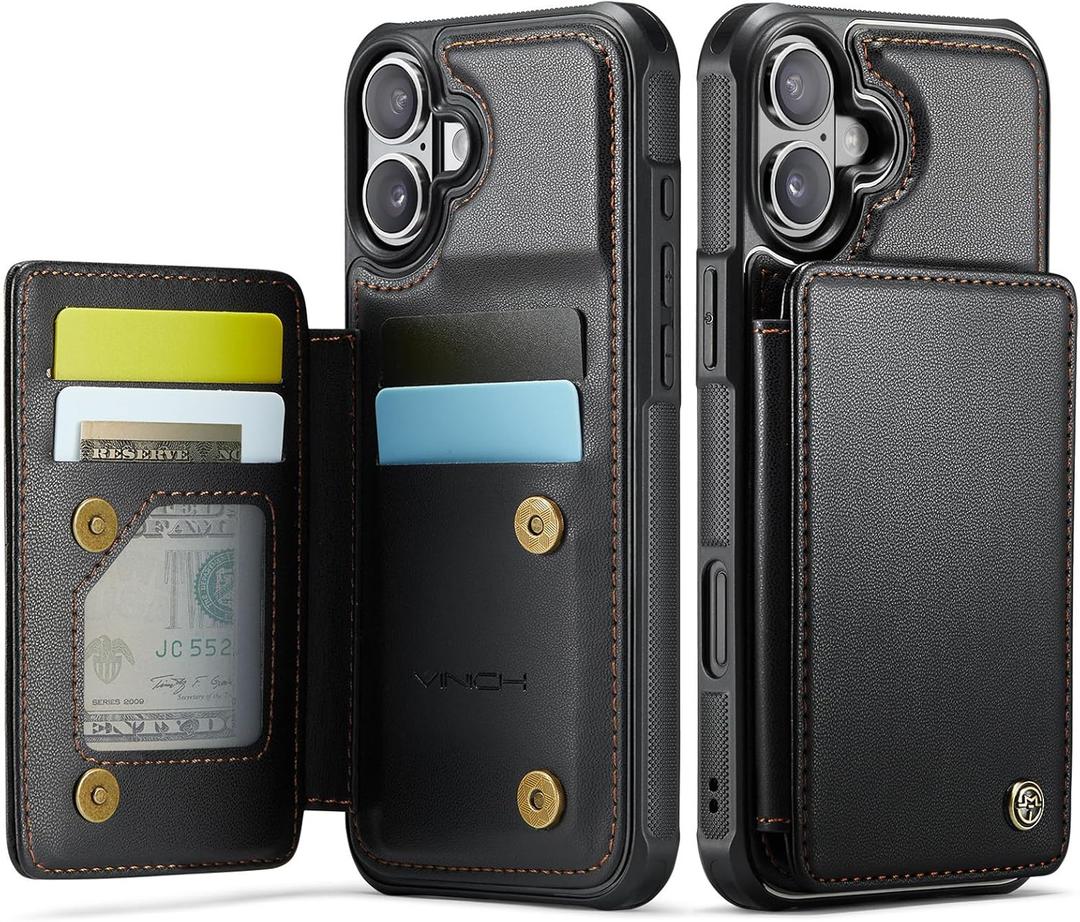 Vinich for iPhone 17 Wallet Case with Card Holder, RFID Blocking Credit Slots Kickstand Shockproof Phone Cover Fit for iPhone 17 6.3" Black