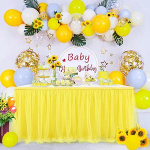 Suppromo 14ft Yellow Tulle Tutu Table Skirt for Birthday Party Girls Boys Baby Shower Wedding Cake Dessert Table Decorations (168" x 30" (14FT))