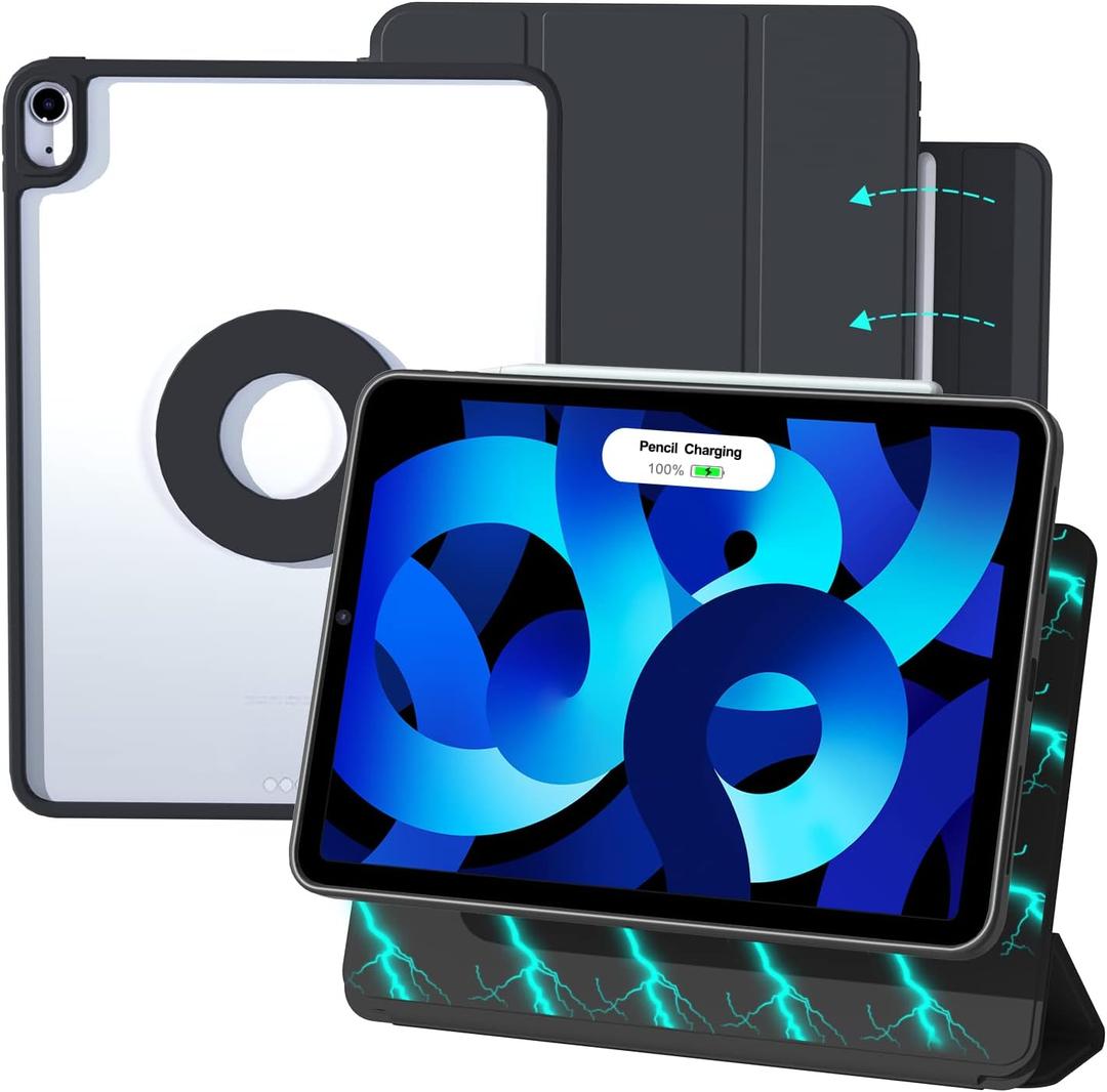 ZENLU 10.9/11 inch iPad Air Case with Removable Magnetic Folio Cover, Premium PU Leather, Multiple Angles Stand, Pencil Slot Charging Support, Full Protective Case for iPad Air 6 5 4 Gen (Black) (10.9/11" iPad Air 4th 5th 6th Gen)
