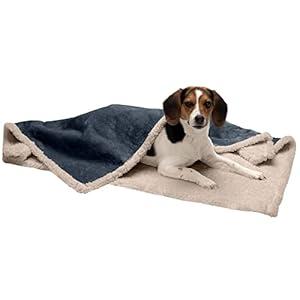 Furhaven Waterproof & Self-Warming Throw Blanket for Dogs & Indoor Cats, Washable & Reflects Body Heat - Soft-Edged Terry & Sherpa Dog Blanket - Cozy Denim, Medium