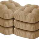 IASEAHK Chair Cushions for Dining Chairs, Dining Chair Cushions, Tufted Indoor Chair Pads with Ties & Non Slip Backing, Seat Cushions for Kitchen Chairs 16.5 x 16.5 x 3.5, Set of 6, Khaki