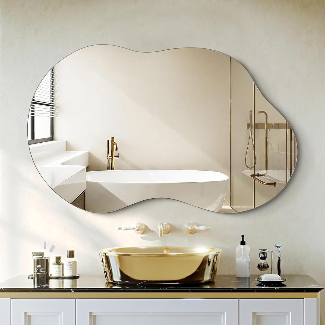 Dorlicecass Bathroom Mirror - Irregular Wall Mirrors Decorative 20"x36" Asymmetrical Tempered Glass Frameless for Vanity, Bedroom, Living Room, Cloakroom, Entryway (Clear)