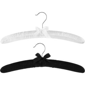 2 Pack 15 Inch Satin Padded Hangers - Bride Groom Hanger Wedding Dress Suit Hanger White and Black No Shoulder Bump Hangers