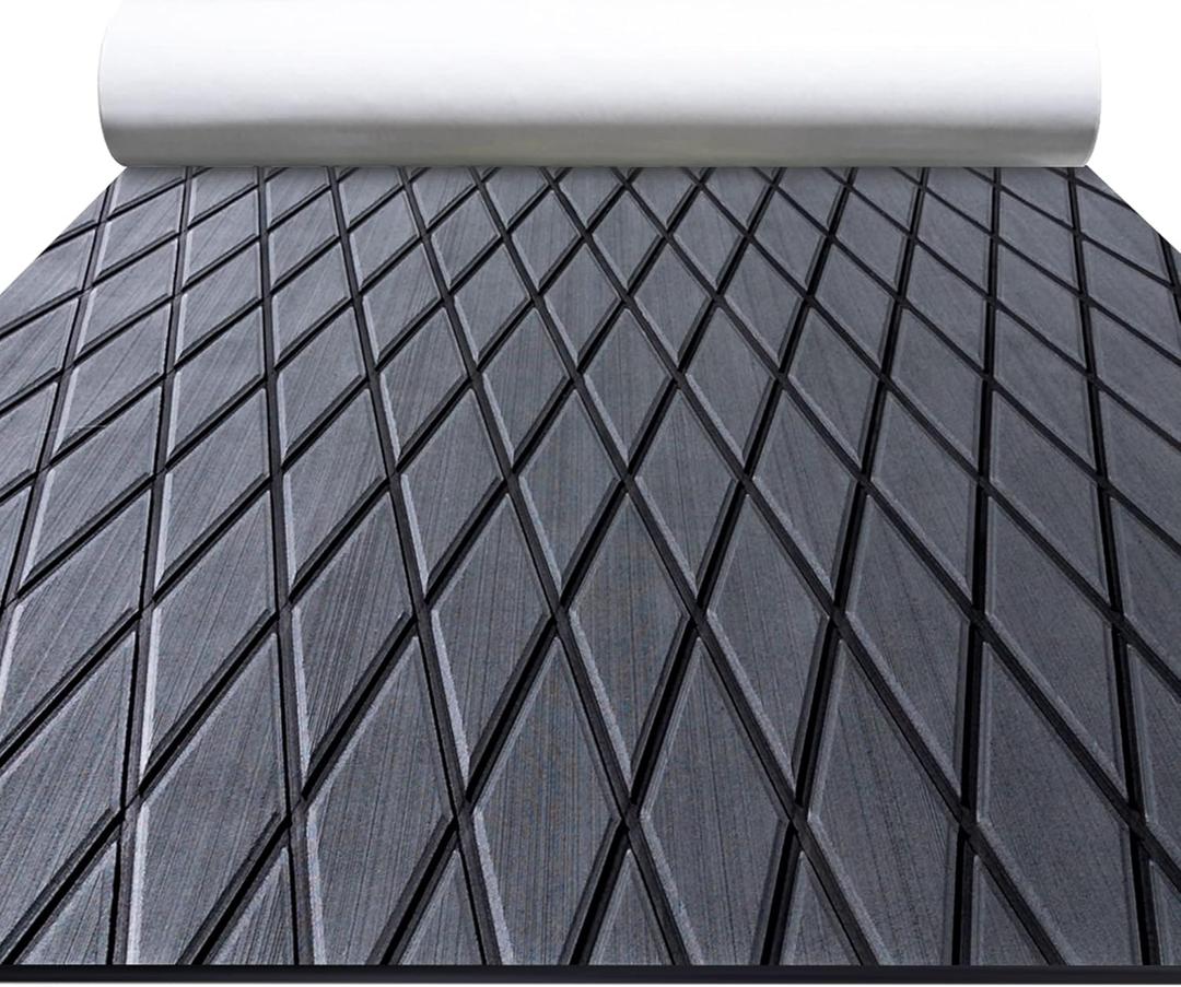 FOCEAN Boat Flooring EVA Foam Boat Decking Marine Mat Non-Slip Self-Adhesive Flooring Sheet for Motorboat Kayak Surfboard Garden Swimming Pools, 94.5''x 47.2'', Dark Grey with Black Lines