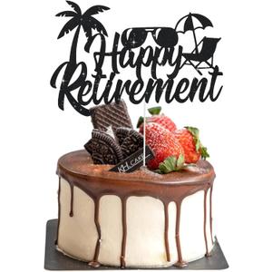 BEISHIDA Happy Retirement Cake Topper Cake Decoration Black Glitter Cake Toppers No Work Zone Cake Decorations For Men Women Retirement Party Supplies