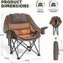 Oversized Camping Chairs with Cup Holder 500LBS, Coffee | Side Pocket,Collapsible Padded Arm Chair, Heavy Duty,Folding Chair,Ideal for Sports,Outdoor,Beach,Fishing,Lawn