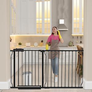 HOOEN 30" Tall Extra Wide Baby Gate for Stairs Doorways 57.5 to 62 Inch Large Long Dog Gates Tension Baby Gate Walk Through Child Gates for Kids or Pets Indoor Safety Gates (Black)
