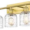 zeyu 34.8'' Gold Bathroom Wall Light, 5 Light Bathroom Vanity Light for Mirror Living Room, Brushed Gold Finish with Clear Hammered Glass, ZJF63B-5W BG