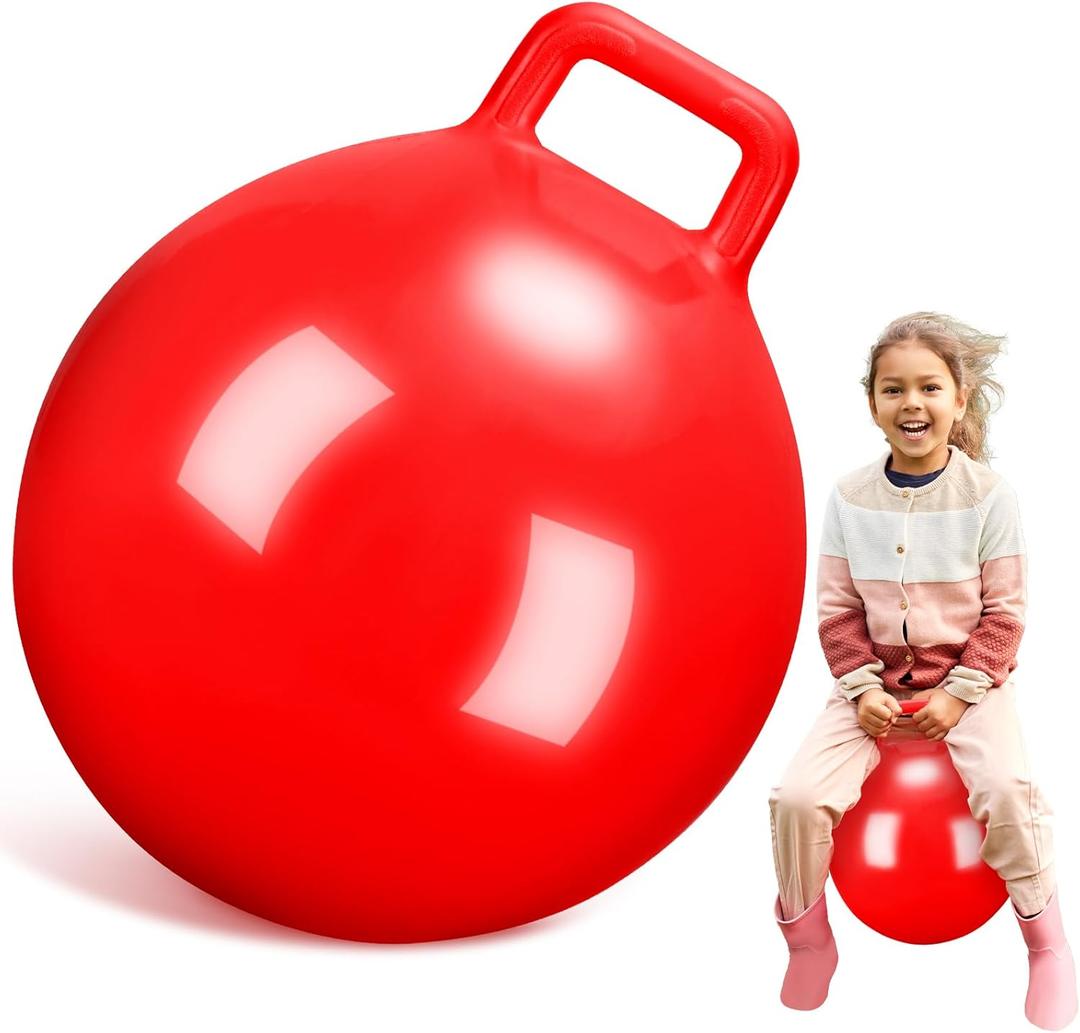 Kids Bouncy Hopper Ball with Handle Jumping Hopping Exercise Balls for Toddlers Boys Girls Indoor Outdoors Sports School Games Exercise Gifts(22 Inch,Red)