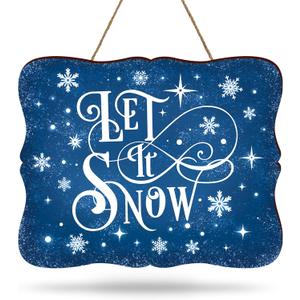 Whaline Christmas Winter Welcome Door Sign Blue Wooden Hanging Sign Xmas Holiday Welcome Wreath Sign Door Hanger for Indoor Outdoor Home Farmhouse Porch Window Wall Decor