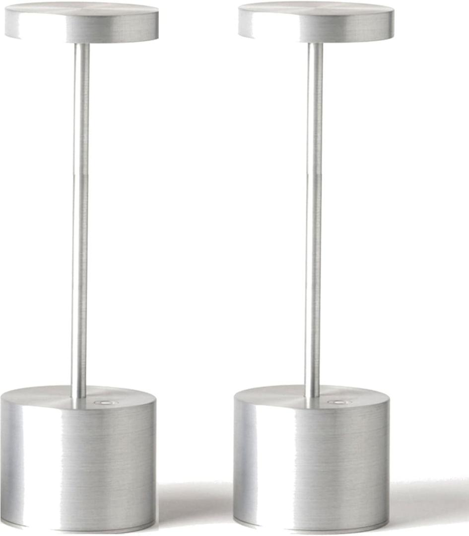 SAKRINGT 2 Pack Outdoor Table Lamp,LED Table Light,Cordless Table Lamp Rechargeable ,5000mAh Battery Powered Dimming Desk Lamp for Restaurant/Patio /Outdoor(Silver)
