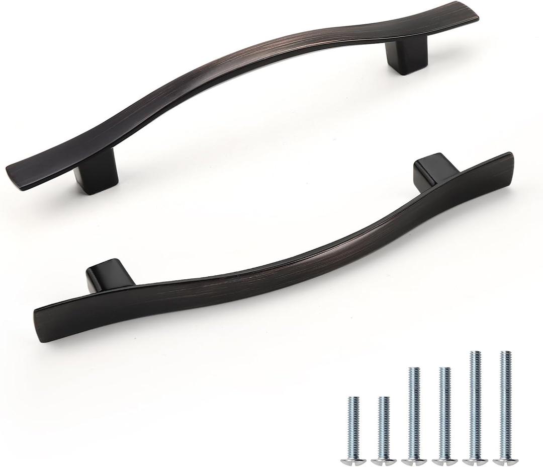 KNOBWELL 30 Pack 3-3/4 inch Hole Center Oil Rubbed Bronze Vintage Kitchen Cabinet Pulls,Wave Style Modern Dresser Pulls Hardware Kitchen Cabinet Handles for Bathroom Bedroom Vanity,Zinc Alloy