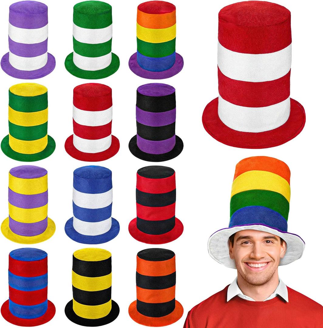 Fovths 12 Packs Stove Pipe Hats Striped Felt Top Hat Fun Hats for Adults Party and Costume Accessories Red White Swirl Stovepipe Hat Birthday Party Supplies