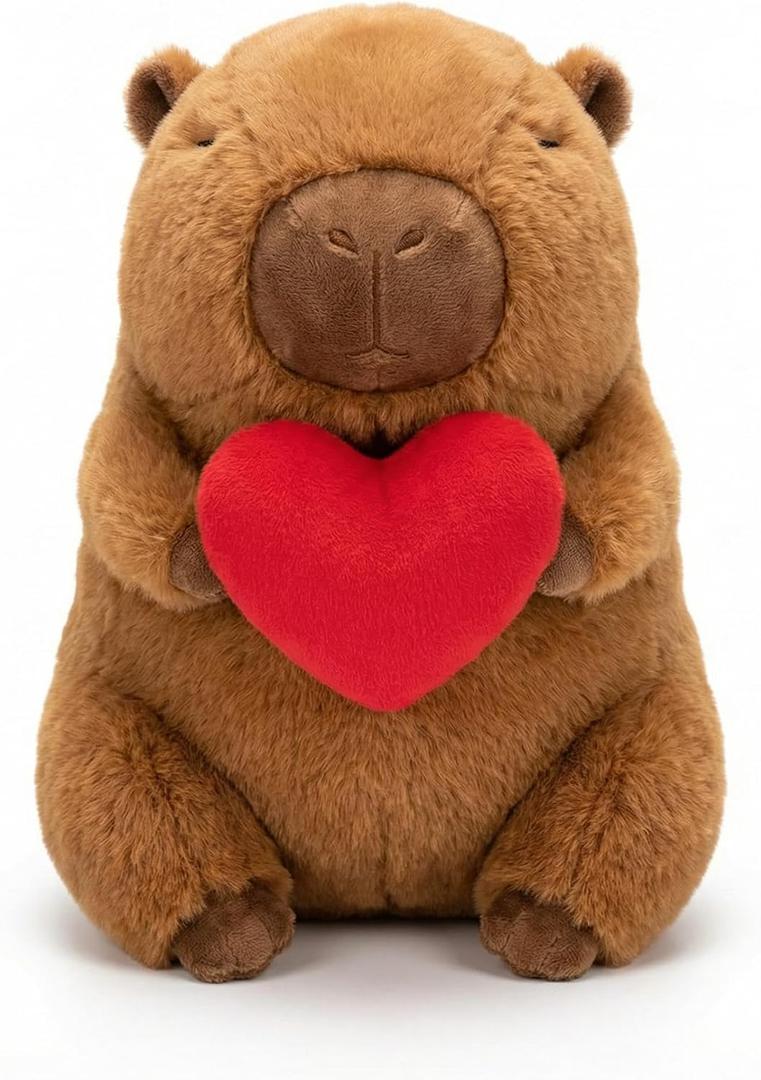 Valentine's Heart-Holding Capybara Plush 12 inch - Premium Huggable Stuffed Animal, Soft Capybara Plush Toy for Her, Him, Kids, Romantic Gifts & Home Decor