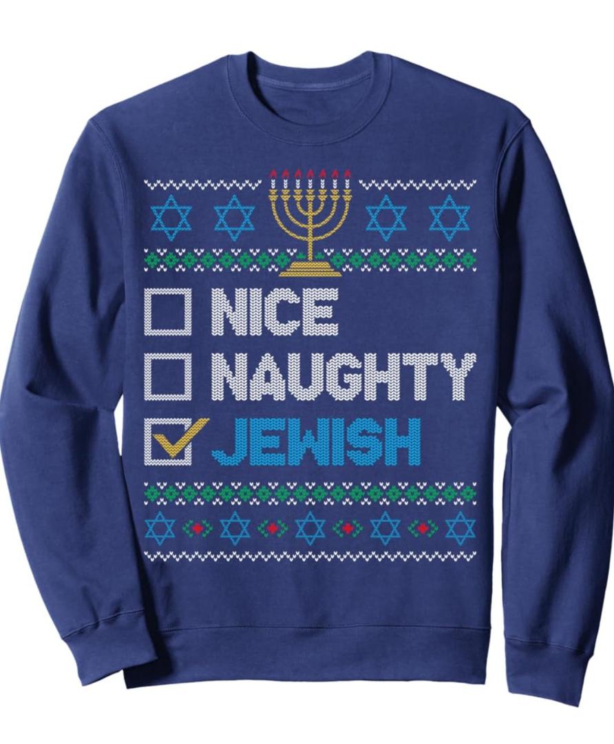 Nice Naughty Jewish Ugly Christmas Sweater Funny Hanukkah Sweatshirt Size M
