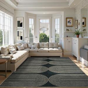 LIVEBOX Rainbow Easy Jute Outdoor Rug, Area Rugs 9x12 Living Room Washable Indoor Outdoor Patio Rug, Large Farmhouse Carpet, Modern Dining Room Rugs for Under Table Office Backyard(9'x12', Black)