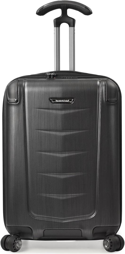 Traveler's Choice Polycarbonate Hardside Expandable Spinner Luggage, Brushed Metal, Silverwood I (21-Inch)