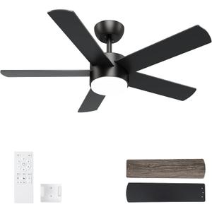 42 inch Black Ceiling Fans with Lights and Remote Control, LED Ceiling Fan Dimmable 3 CCT 6-Speed, Noiseless Modern Ceiling Fan for Bedroom, Living Room, Dining Room, ETL Listed