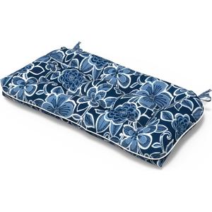 Tufted Bench Cushion for Outdoor Furniture, Patio Swing Cushion 44 x 19 x 5 Inch, Overstuffed Outdoor Chair Cushion for Garden Loveseat Lounge Storage, 1 Pack,Flower Navy